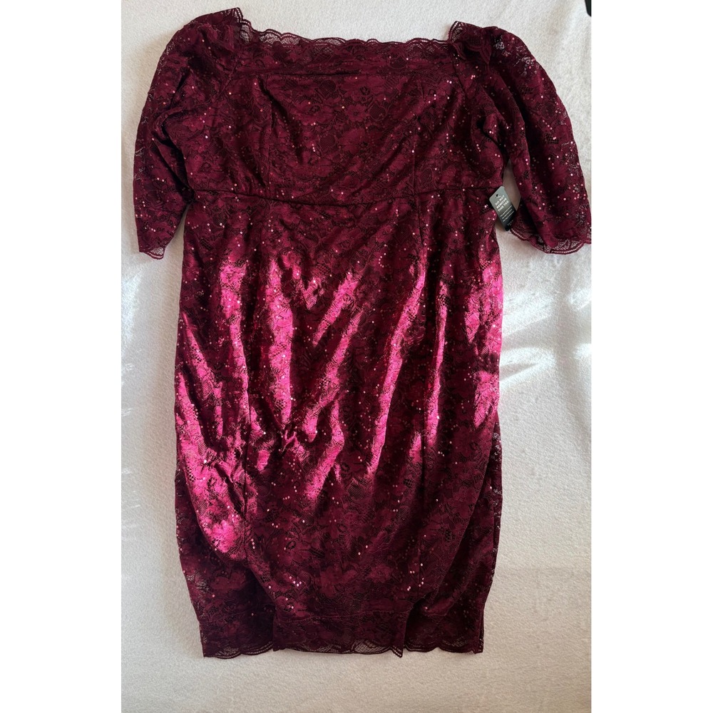 Torrid Burgundy Sequin Lace Off The Shoulder Bodycon Dress Plus Size 26 NWT